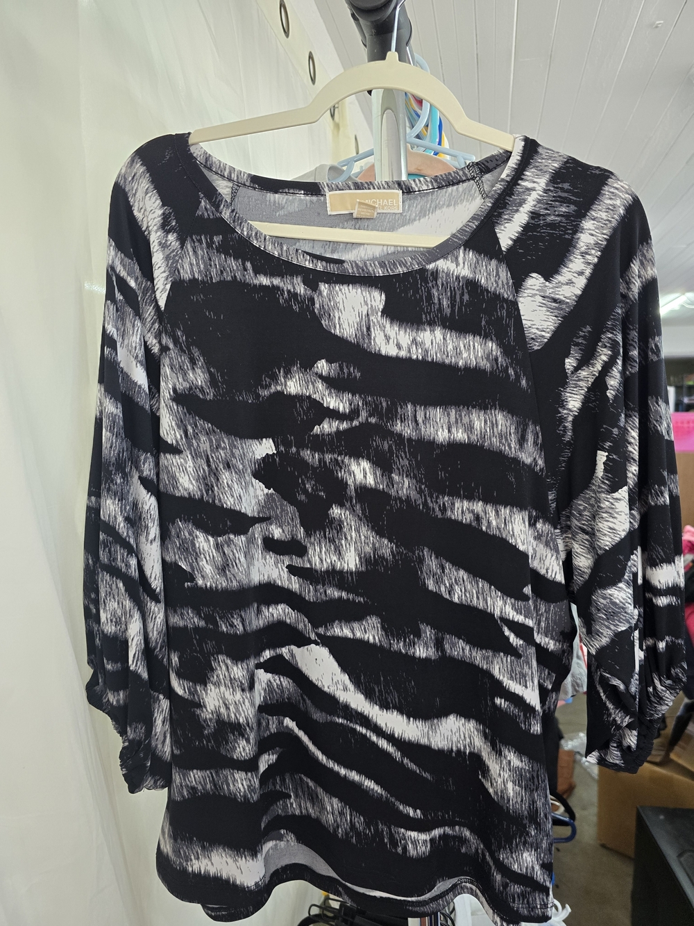 Michael Kors Black and White Zebra-Pattern Long Sleeve Top